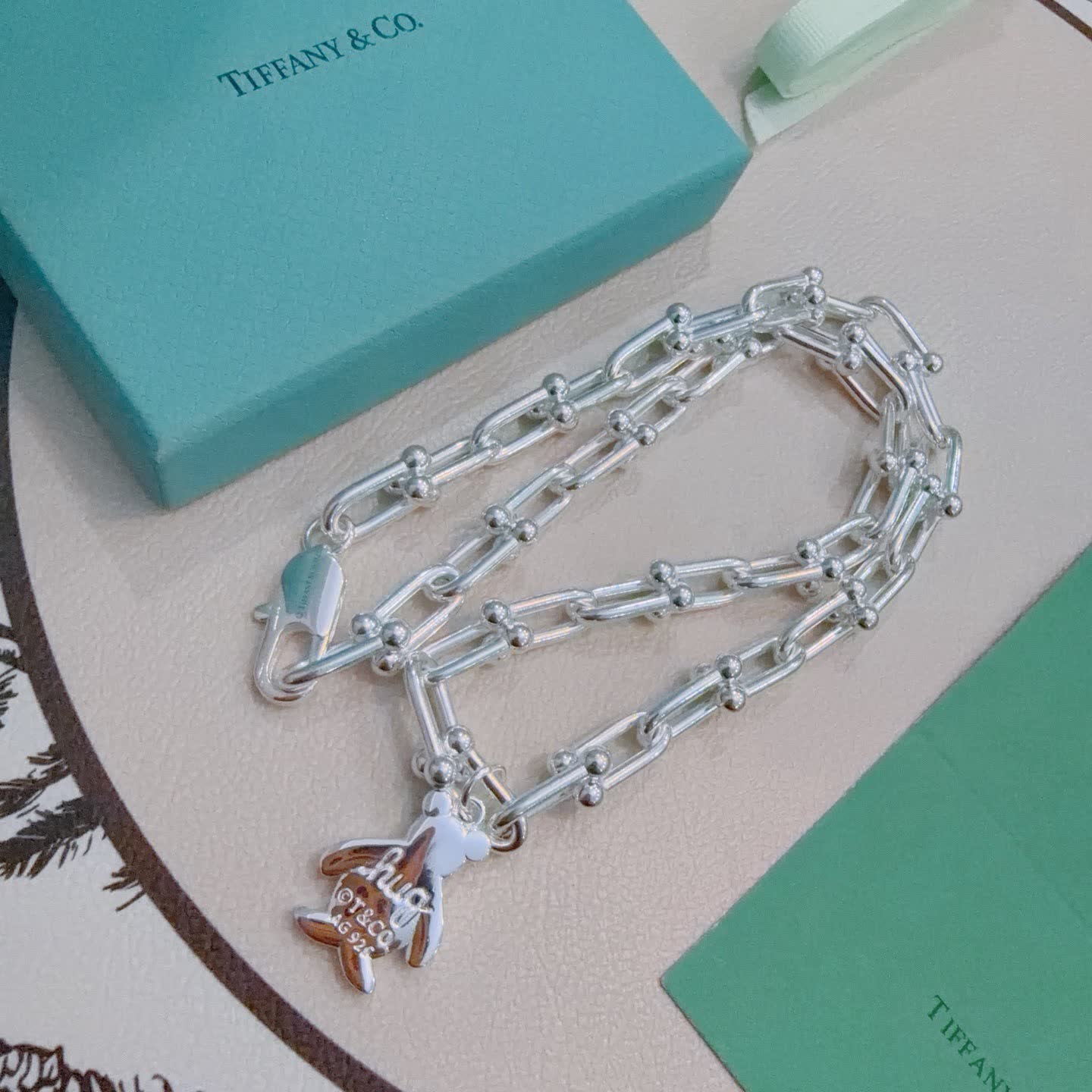 Tiffany & Co. Silver Link Necklace with Bear Charm